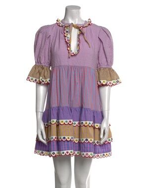 Celia B Lavender Multi-Color Gingham Tiered Dress with Tie Bow